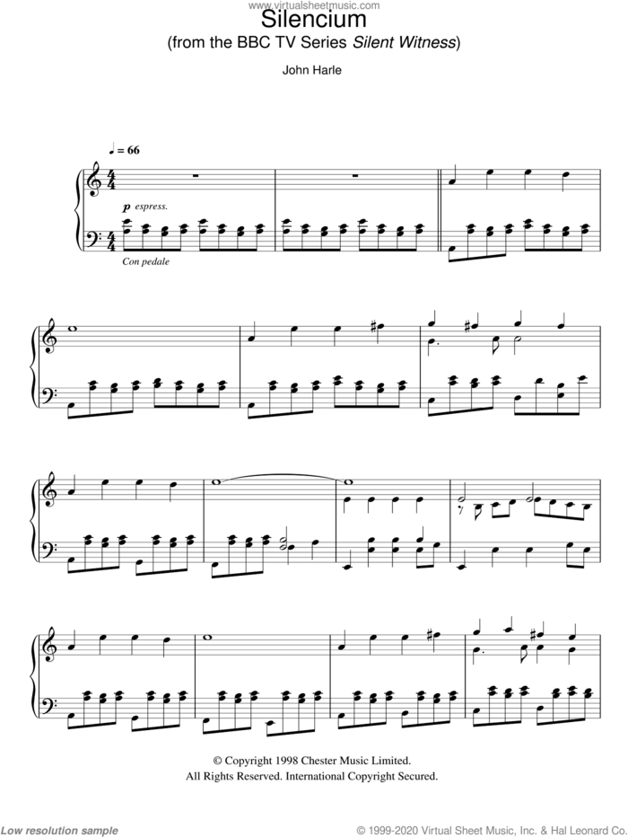 Silencium sheet music for piano solo by John Harle, intermediate skill level