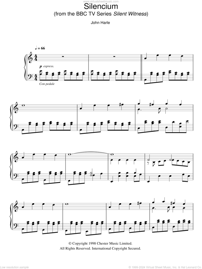 Silencium sheet music for piano solo by John Harle, intermediate skill level