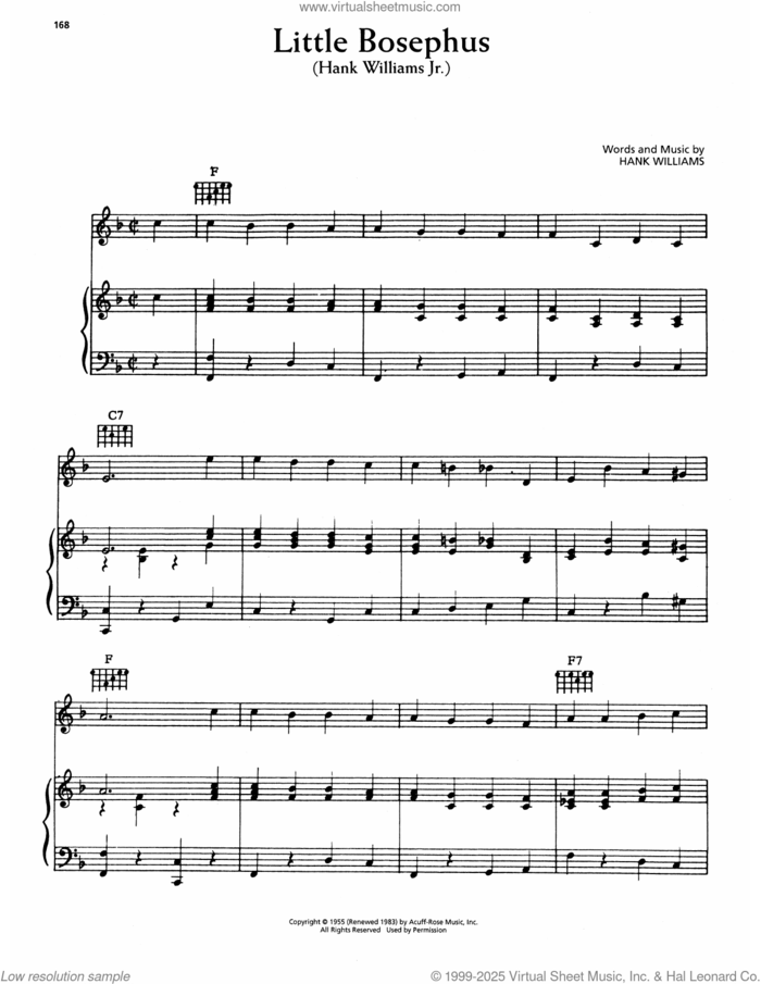 Little Bosephus sheet music for voice, piano or guitar by Hank Williams, intermediate skill level