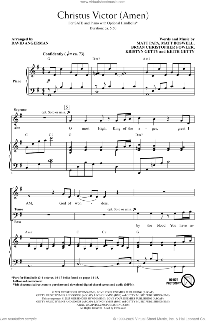 Christus Victor (Amen) (arr. David Angerman) sheet music for choir (SATB: soprano, alto, tenor, bass) by Keith & Kristyn Getty, David Angerman, Bryan Christopher Fowler, Keith Getty, Kristyn Getty, Matt Boswell and Matt Papa, intermediate skill level