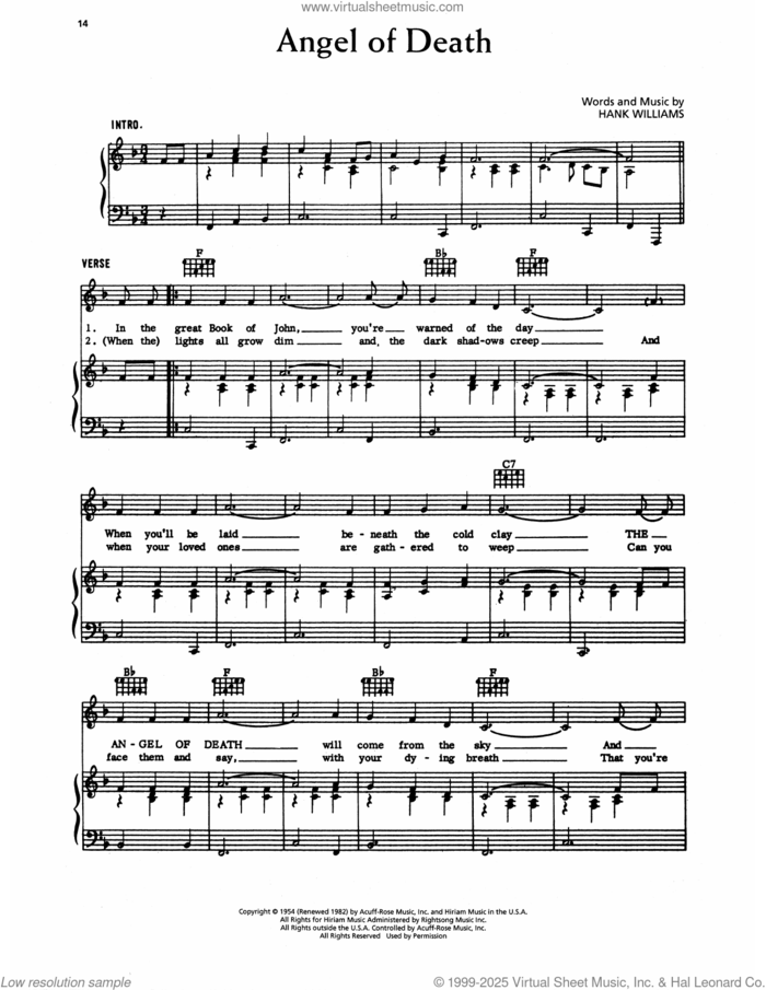 Angel Of Death sheet music for voice, piano or guitar by Hank Williams, intermediate skill level