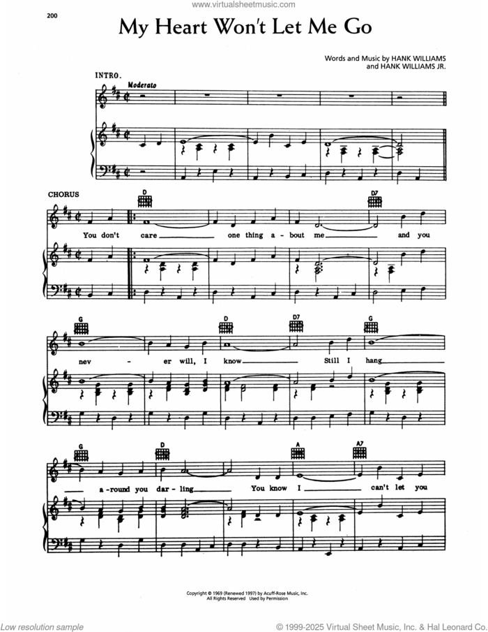 My Heart Won't Let Me Go sheet music for voice, piano or guitar by Hank Williams and Hank Williams, Jr., intermediate skill level