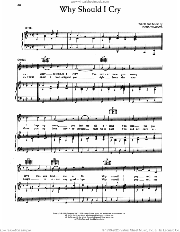 Why Should I Cry sheet music for voice, piano or guitar by Hank Williams, intermediate skill level