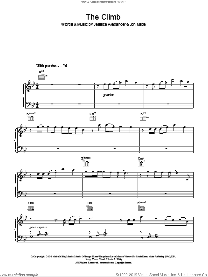 The Climb (from Hannah Montana: The Movie) sheet music for piano solo by Miley Cyrus, Joe McElderry, Jessica Alexander and Jon Mabe, easy skill level