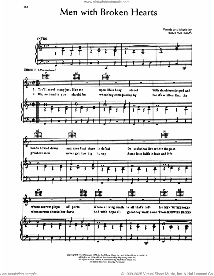 Men With Broken Hearts sheet music for voice, piano or guitar by Hank Williams, intermediate skill level