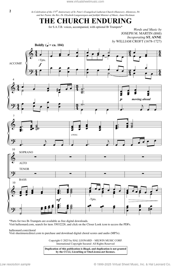 The Church Enduring sheet music for choir (SATB: soprano, alto, tenor, bass) by Joseph M. Martin, intermediate skill level