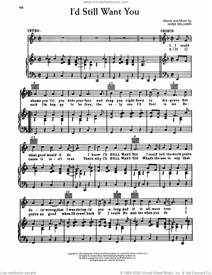 I'd Still Want You sheet music for voice, piano or guitar by Hank Williams, intermediate skill level