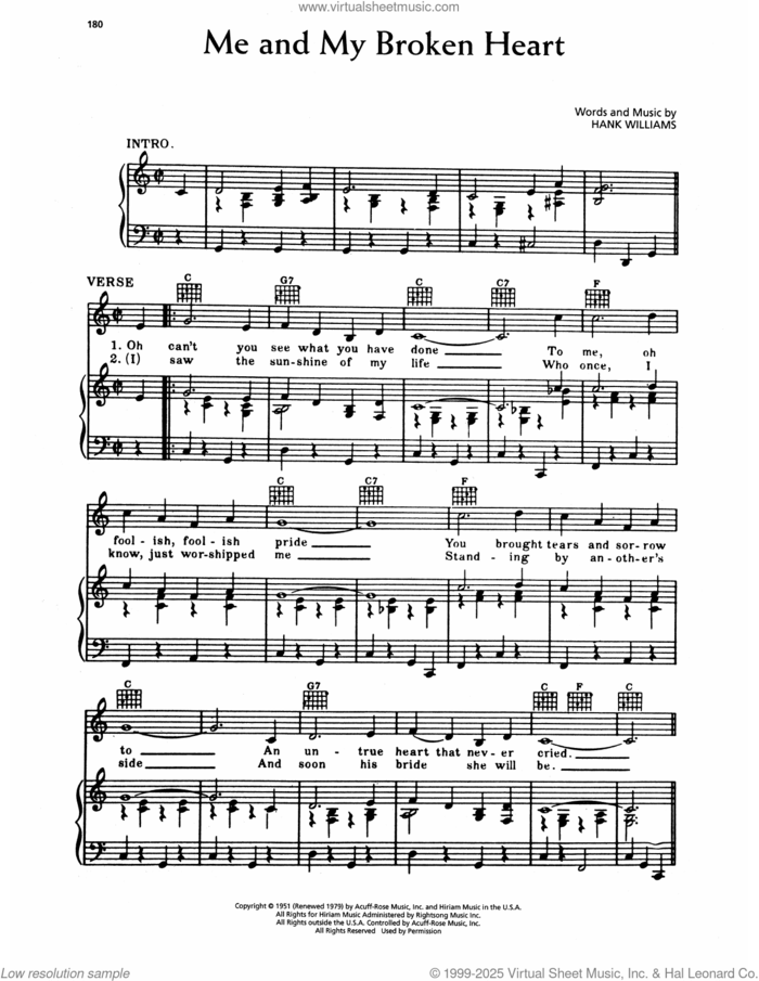 Me And My Broken Heart sheet music for voice, piano or guitar by Hank Williams, intermediate skill level