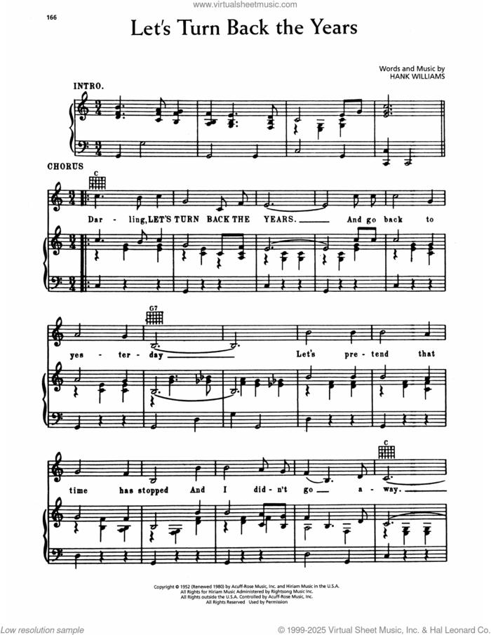 Let's Turn Back The Years sheet music for voice, piano or guitar by Hank Williams, intermediate skill level