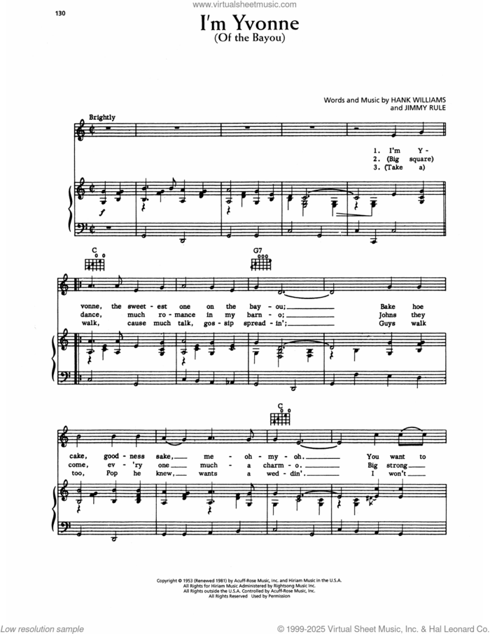I'm Yvonne (Of The Bayou) sheet music for voice, piano or guitar by Hank Williams and Jimmy Rule, intermediate skill level