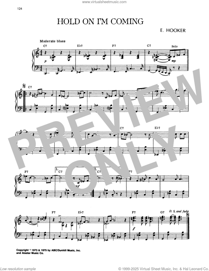 Hold On I'm Comin' sheet music for piano solo by Earl Hooker, intermediate skill level