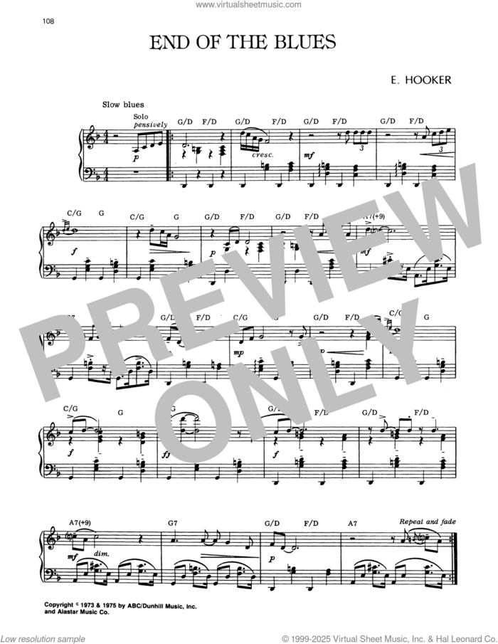 End Of The Blues sheet music for piano solo by Earl Hooker, intermediate skill level
