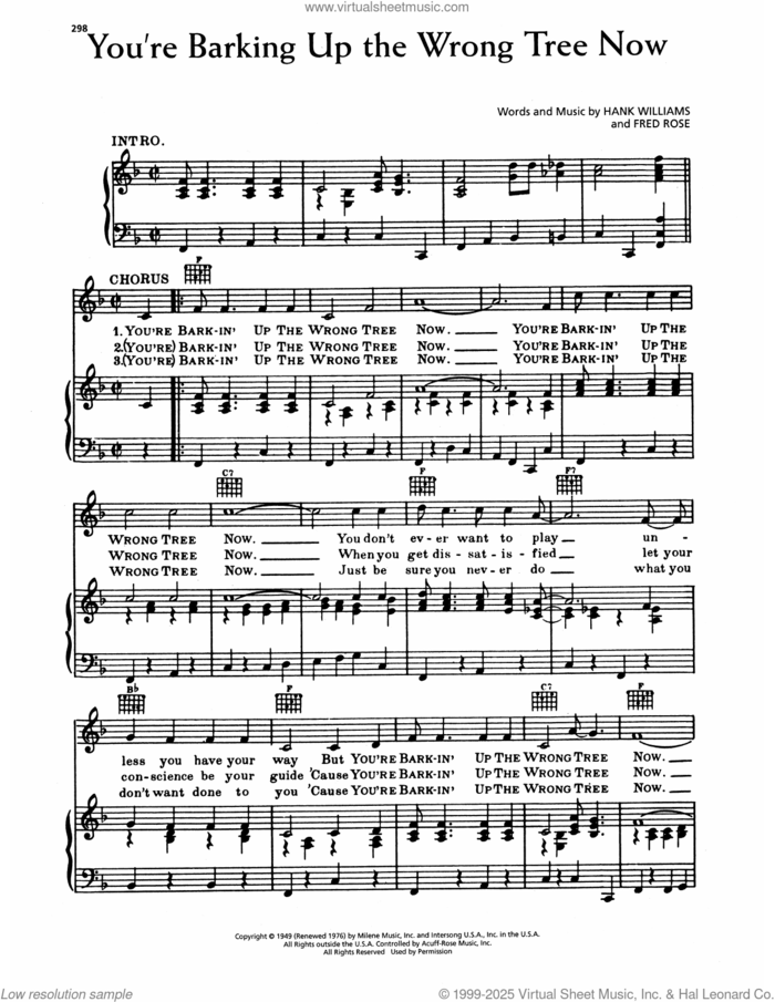 You're Barking Up The Wrong Tree Now sheet music for voice, piano or guitar by Hank Williams and Fred Rose, intermediate skill level