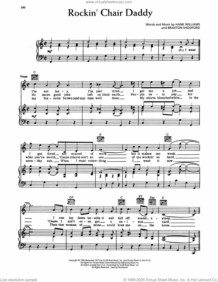 Rockin' Chair Daddy sheet music for voice, piano or guitar by Hank Williams and Braxton Shooford, intermediate skill level