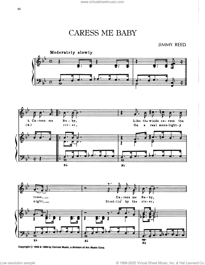 Caress Me Baby sheet music for voice, piano or guitar by Jimmy Reed, intermediate skill level