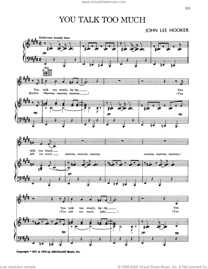 You Talk Too Much sheet music for voice, piano or guitar by Joe Jones and Reginald Hall, intermediate skill level