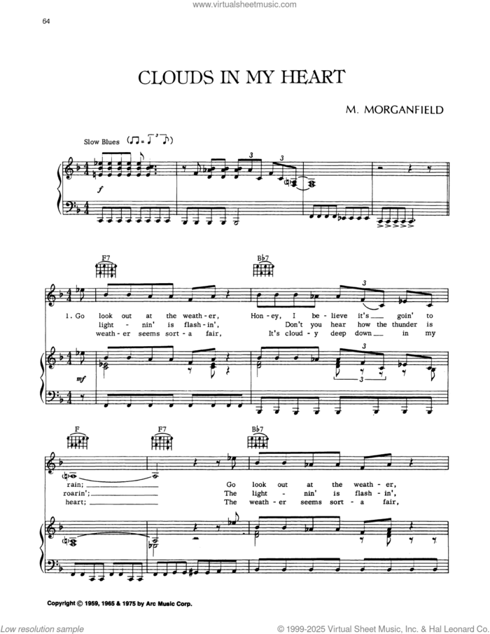 Clouds In My Heart sheet music for voice, piano or guitar by Muddy Waters, intermediate skill level