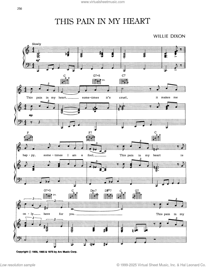 This Pain In My Heart sheet music for voice, piano or guitar by Willie Dixon, intermediate skill level