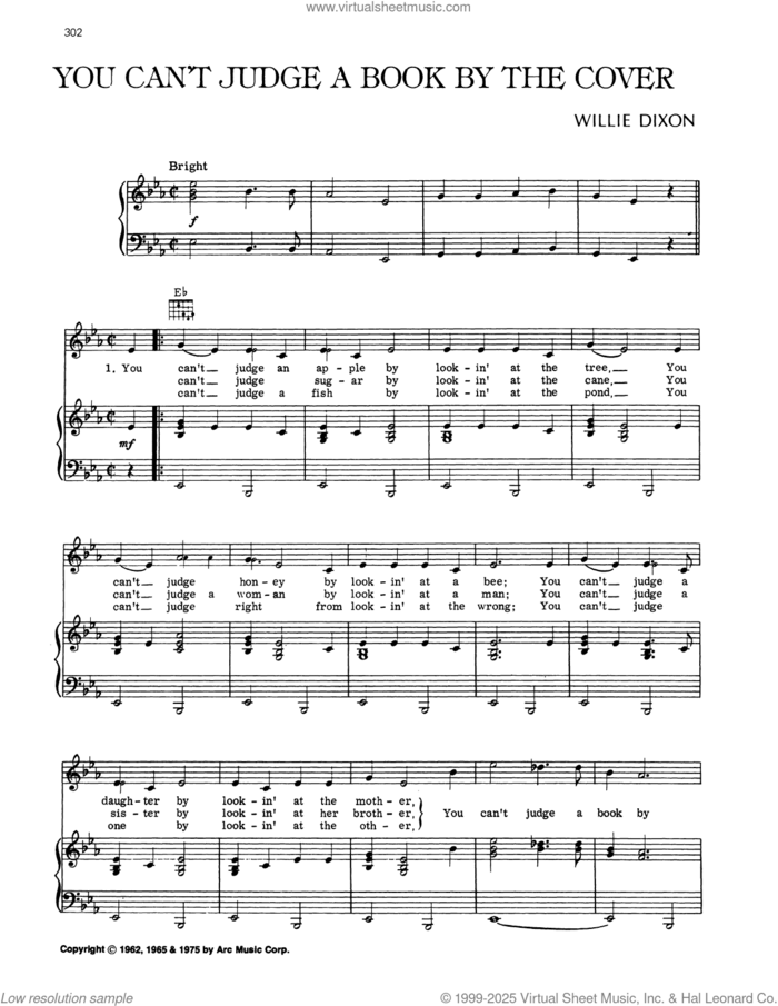 You Can't Judge A Book By The Cover sheet music for voice, piano or guitar by Bo Diddley and Willie Dixon, intermediate skill level