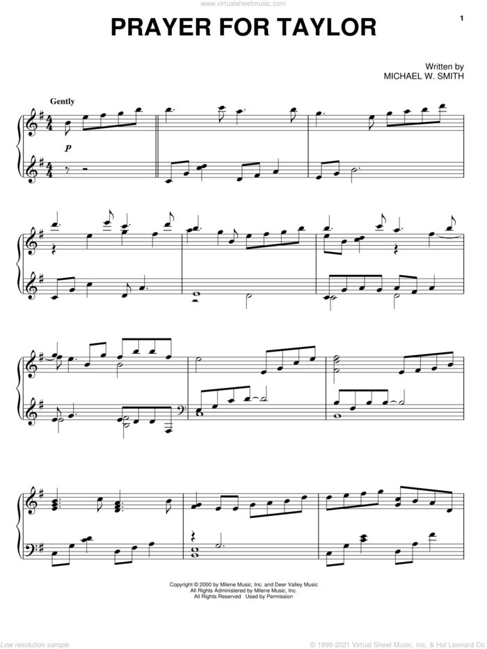 Prayer For Taylor sheet music for piano solo by Michael W. Smith, intermediate skill level