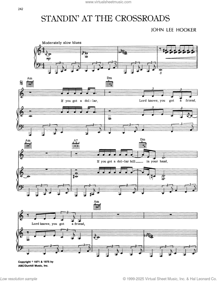 Standing At The Crossroads sheet music for voice, piano or guitar by John Lee Hooker, intermediate skill level