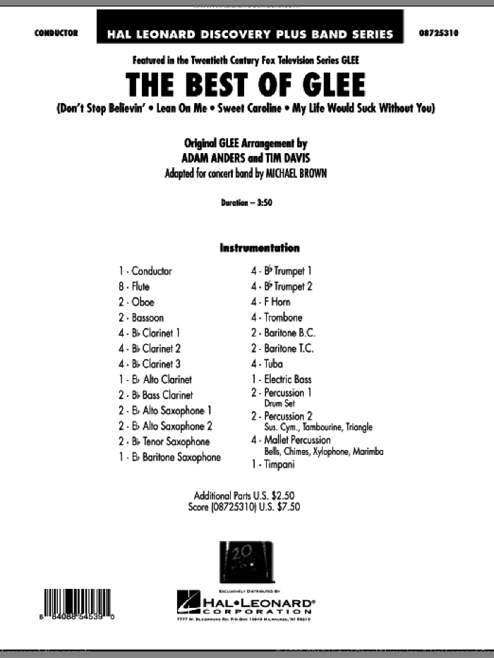 The Best Of Glee (COMPLETE) sheet music for concert band by Michael Brown, intermediate skill level