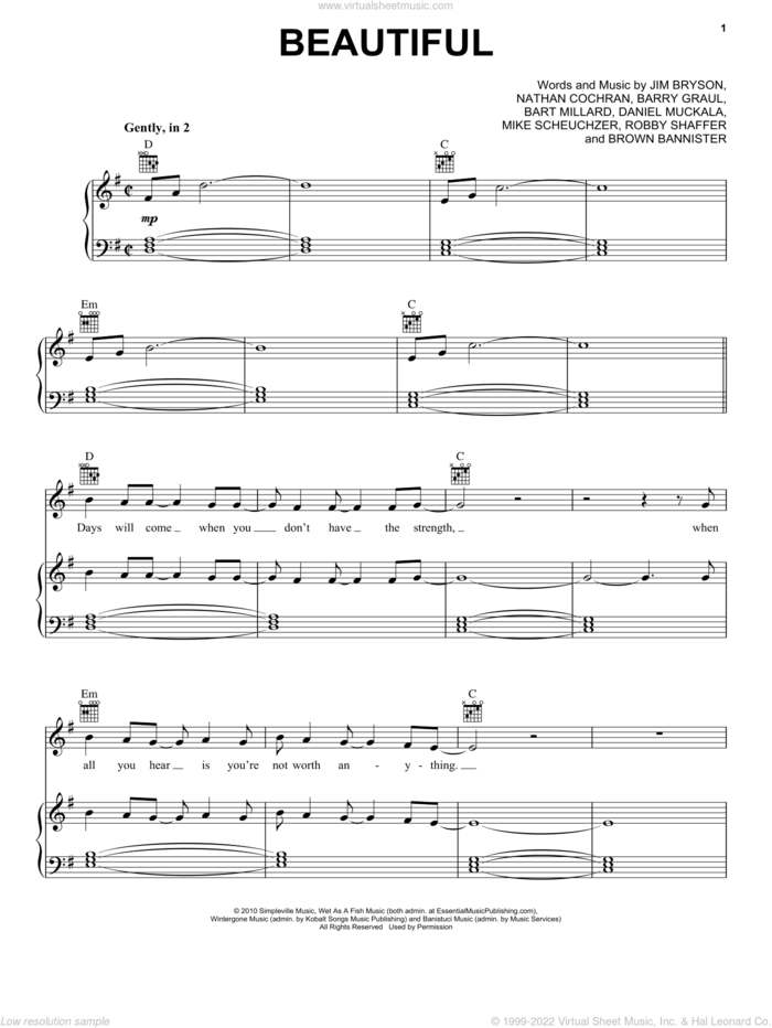 Beautiful sheet music for voice, piano or guitar by MercyMe, Brown Bannister and Dan Muckala, intermediate skill level