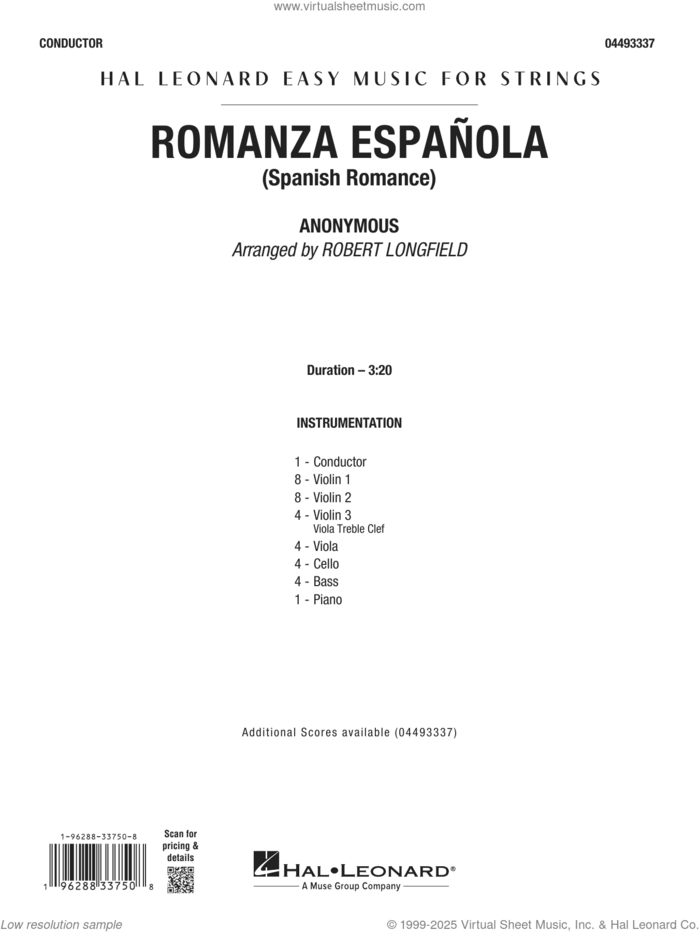 Romanza Espanola (Spanish Romance) (COMPLETE) sheet music for orchestra by Robert Longfield and Anonymous, intermediate skill level