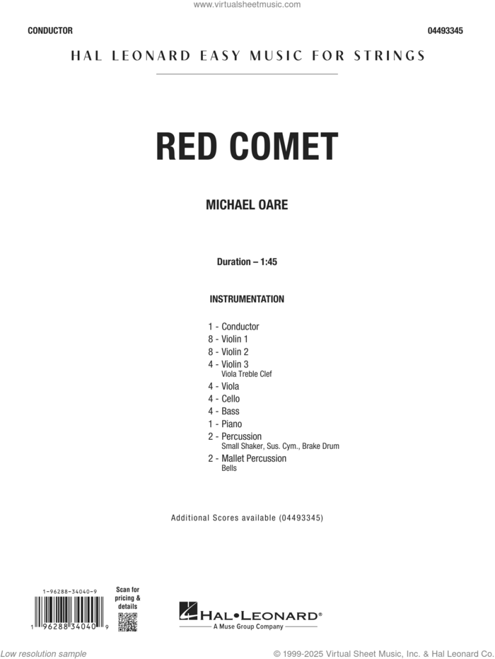 Red Comet (COMPLETE) sheet music for orchestra by Michael Oare, intermediate skill level