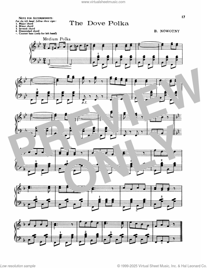 The Dove Polka sheet music for piano solo by Lawrence Welk and B. Nowotny, intermediate skill level