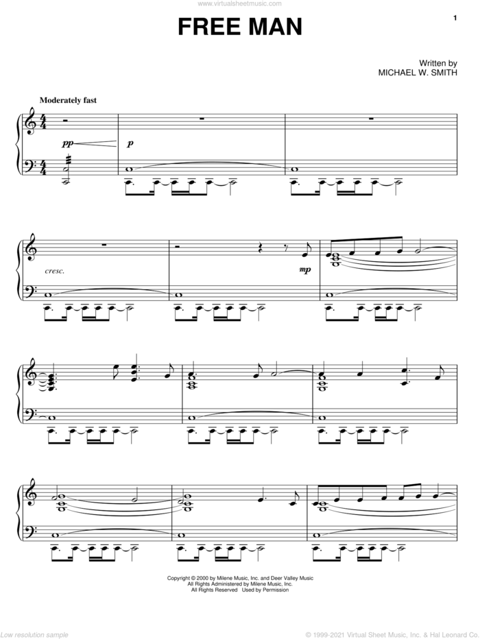Free Man sheet music for piano solo by Michael W. Smith, intermediate skill level