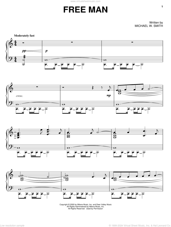 Free Man sheet music for piano solo by Michael W. Smith, intermediate skill level