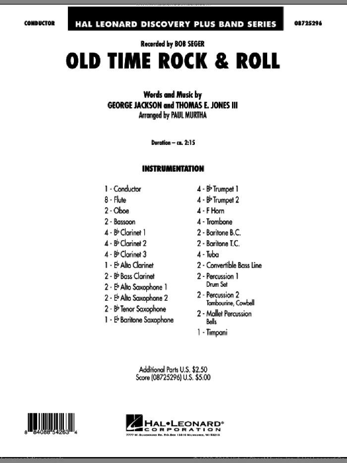 Old Time Rock and Roll (COMPLETE) sheet music for concert band by George Jackson, Tom Jones, Bob Seger and Paul Murtha, intermediate skill level