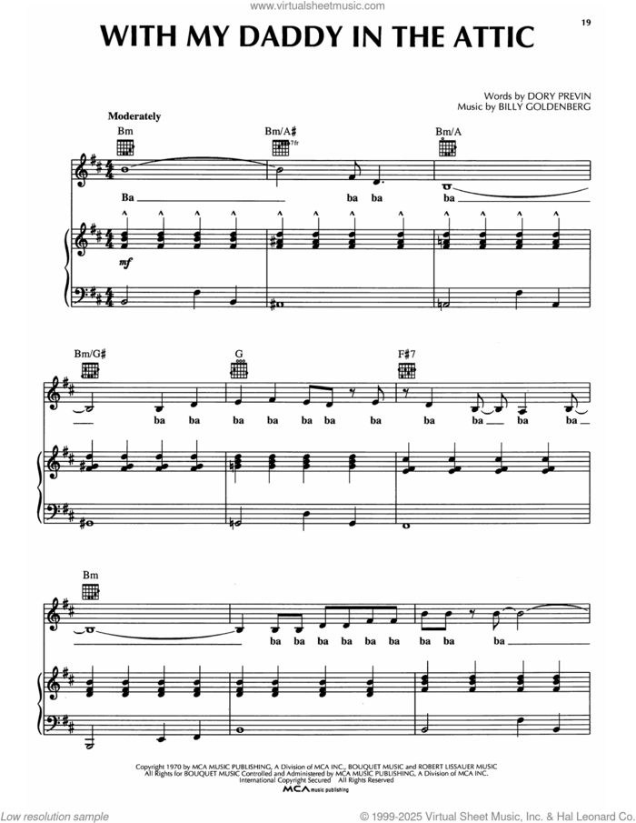 With My Daddy In The Attic sheet music for voice, piano or guitar by Dory Previn and Billy Goldenberg, intermediate skill level