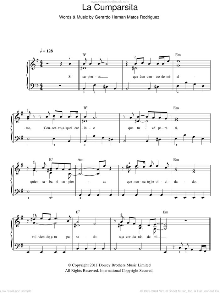 La Cumparsita sheet music for piano solo by Gerardo Hernan Matos Rodriguez, easy skill level