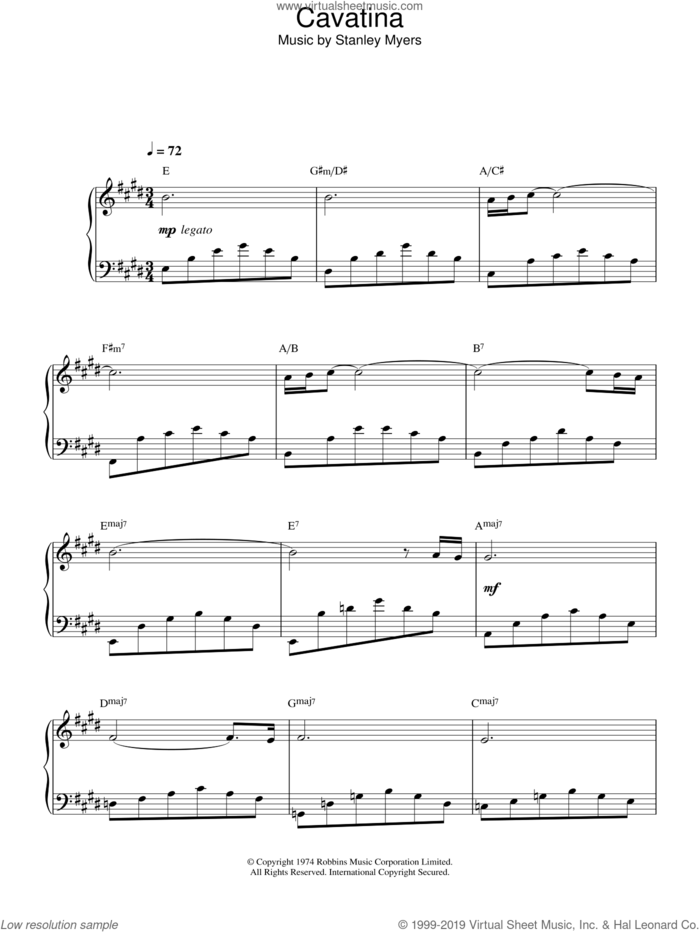 Cavatina (from The Deer Hunter), (intermediate) (from The Deer Hunter) sheet music for piano solo by Stanley Myers, classical score, intermediate skill level