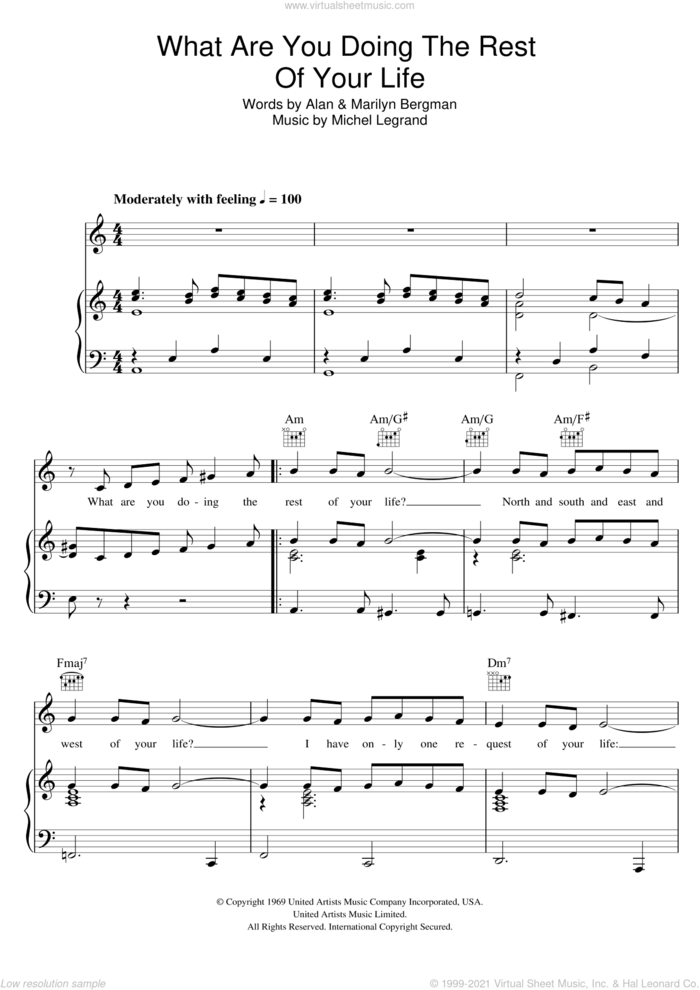 What Are You Doing The Rest Of Your Life sheet music for voice, piano or guitar by Michel LeGrand, Alan, Alan and Marilyn Bergman and Michel Legrand, Alan Bergman and Marilyn Bergman, intermediate skill level