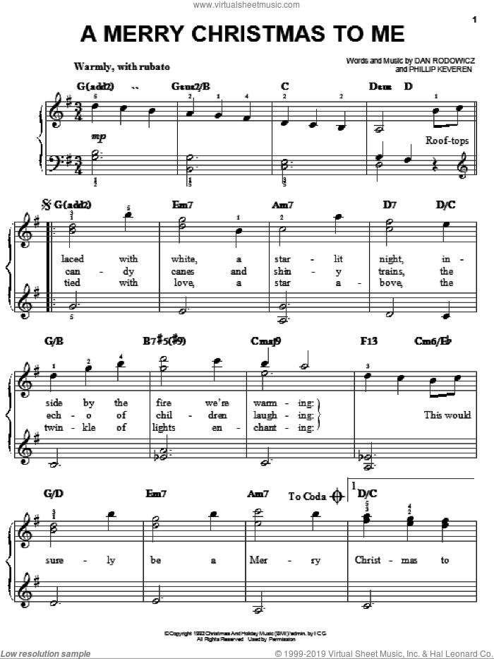 A Merry Christmas To Me sheet music for piano solo by Daniel Martin Rodowicz, easy skill level