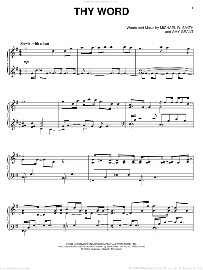 Thy Word sheet music for piano solo by Michael W. Smith and Amy Grant, intermediate skill level