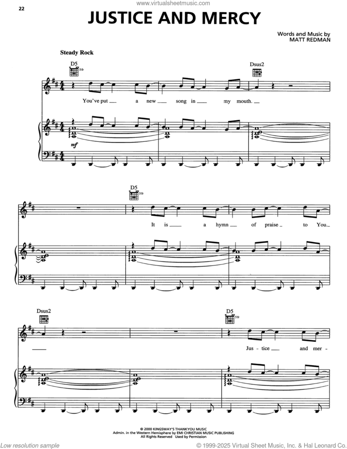 Justice And Mercy sheet music for voice, piano or guitar by Matt Redman, intermediate skill level