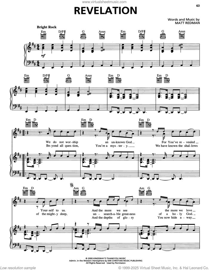 Revelation sheet music for voice, piano or guitar by Matt Redman, intermediate skill level