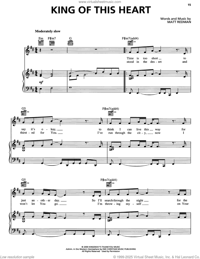 King Of This Heart sheet music for voice, piano or guitar by Matt Redman, intermediate skill level