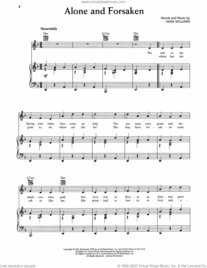 Alone And Forsaken sheet music for voice, piano or guitar by Hank Williams, intermediate skill level