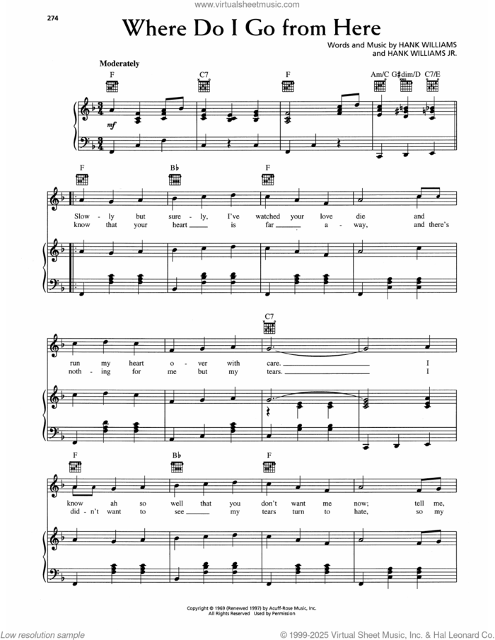 Where Do I Go From Here sheet music for voice, piano or guitar by Hank Williams, Jr., intermediate skill level
