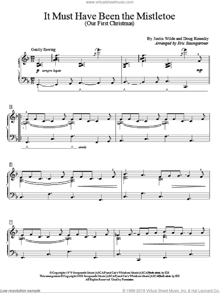 It Must Have Been The Mistletoe (Our First Christmas) sheet music for piano solo (elementary) by Barbara Mandrell, Eric Baumgartner, Doug Konecky and Justin Wilde, beginner piano (elementary)
