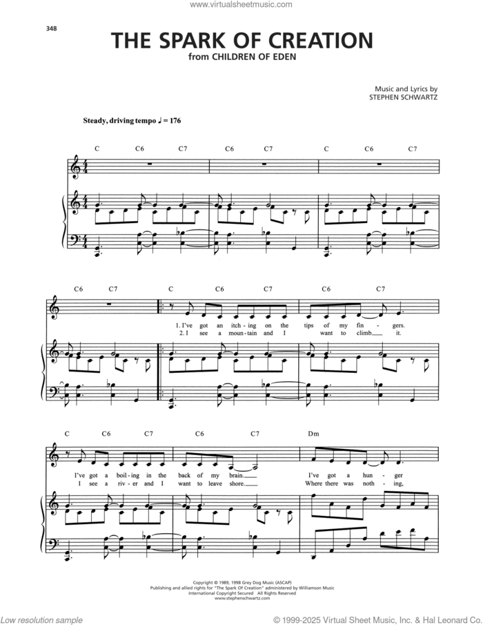 The Spark Of Creation sheet music for voice and piano by Stephen Schwartz, intermediate skill level