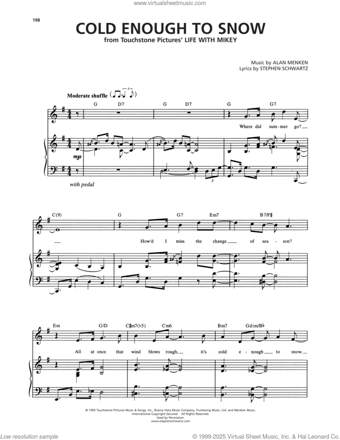 Cold Enough To Snow sheet music for voice and piano by Stephen Schwartz and Alan Menken, intermediate skill level
