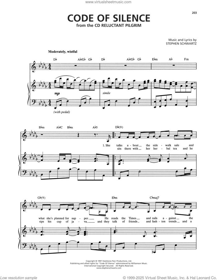 Code Of Silence sheet music for voice and piano by Stephen Schwartz, intermediate skill level