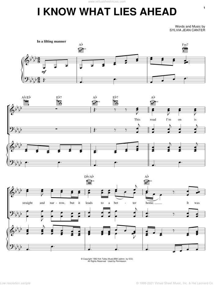 I Know What Lies Ahead sheet music for voice, piano or guitar by Oak Ridge Boys and Sylvia Jean Canter, intermediate skill level