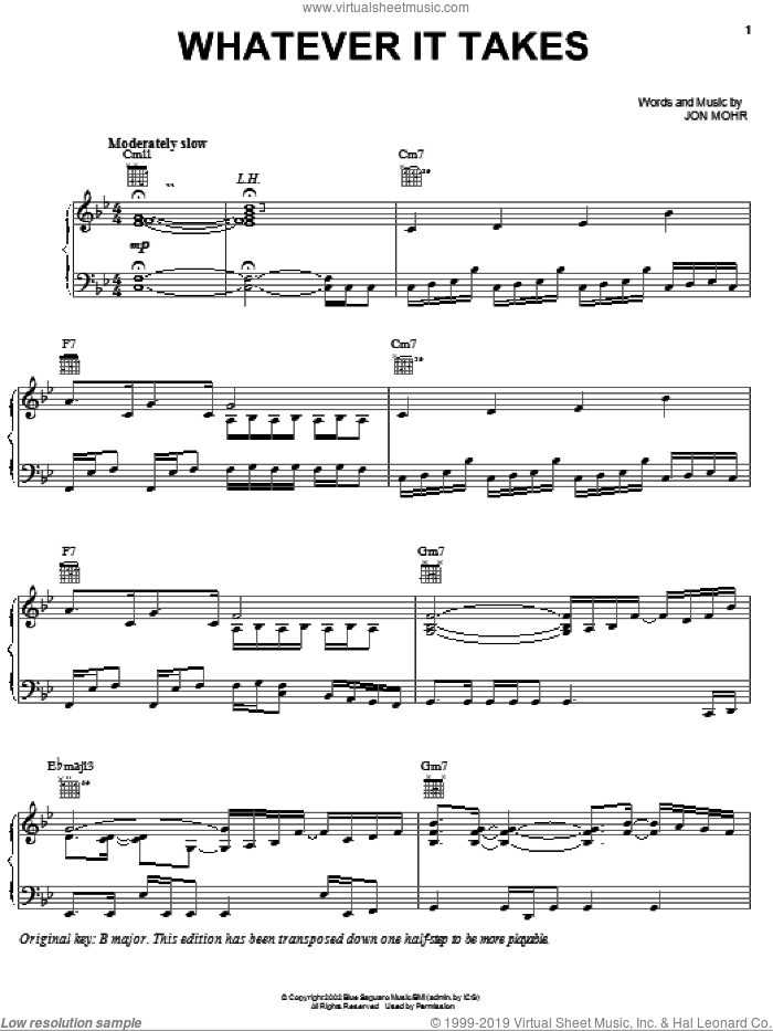 Whatever It Takes sheet music for voice, piano or guitar by Steve Green and Jon Mohr, intermediate skill level